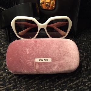 Miu Miu Ivory & Gold Hexagon Glasses, Velvet Case
